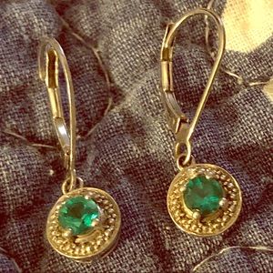 Emerald and CZ SS earrings
